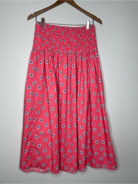 ON 34th Coral Pink Floral 100% Cotton Smocked-Waist Midi Skirt